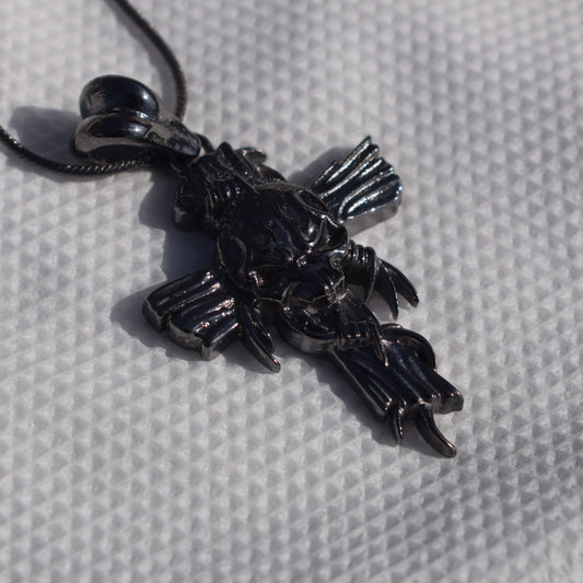 Antique Skull Cross Pendant Black Gold Plated - Gothic Dark Necklace