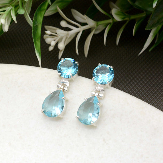Aquamarine Gemstone Stud Earring For Gift | Valentine Special
