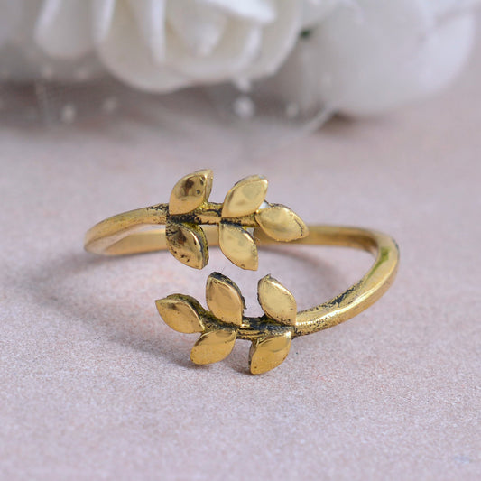 Gold Plated Minimalist Rare Leaf Ring || Best For Your loveones