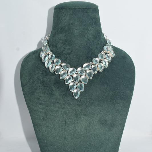 Aquamarine gemstone handmade 925 sterling silver  plated || Necklace