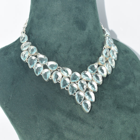 Aquamarine gemstone handmade 925 sterling silver  plated || Necklace