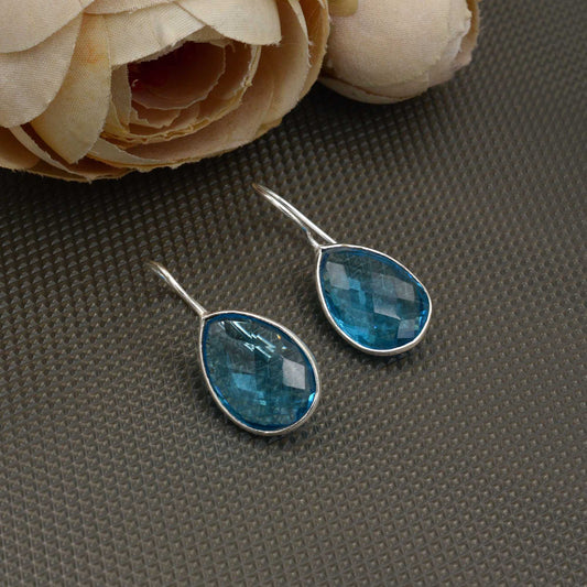 Aquamarine Drop Shape Dangle Earring | Minimalist Earrings Gift For her