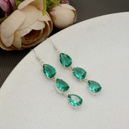 Ocean Teal Gemstone Dangle Earrings – Viral Winter Western Jewellery for Girls