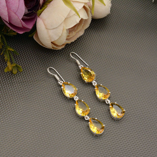 Valentine Special Precious Citrine Gemstone Dangle Earrings | Gift For her