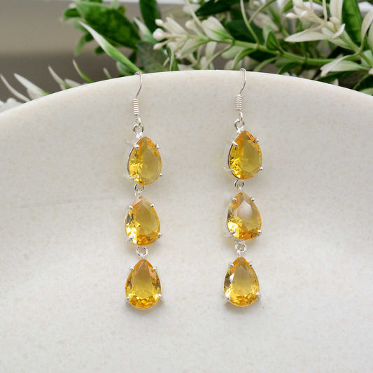 Valentine Special Precious Citrine Gemstone Dangle Earrings | Gift For her