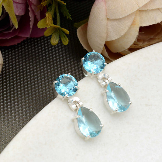 Aquamarine Gemstone Stud Earring For Gift | Valentine Special
