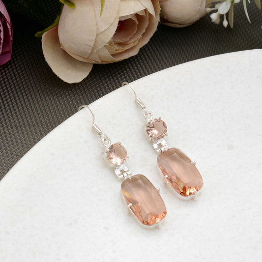 Rarest Precious Rectangle Pink Moissanite Earrings | Minimalist Dangle Earrings for Women