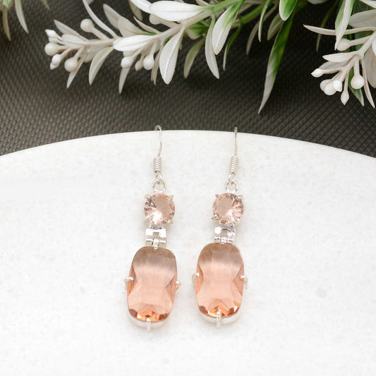 Rarest Precious Rectangle Pink Moissanite Earrings | Minimalist Dangle Earrings for Women